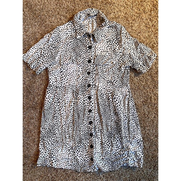 SP Sz 4 Topshop Mini Shirt Dress Leopard Print‎ Button Front Short Sleeve US 4 - Picture 1 of 8